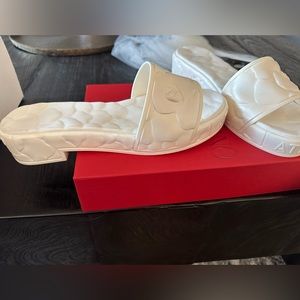 Wedding - Valentino Atelier - floral rubber slide sandals - white
